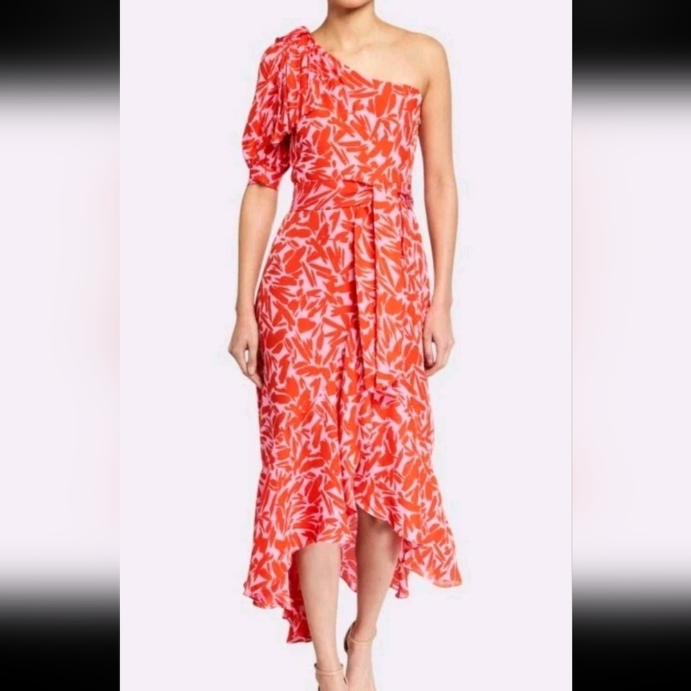 Veronica Beard Vie One-Shoulder Floral Midi Dress Size 4 - Picture 2 of 8